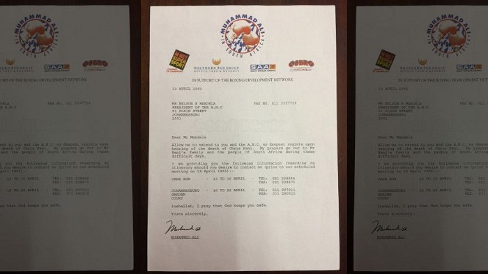 Muhammad Ali letter to Nelson Mandela up for auction in the UK
